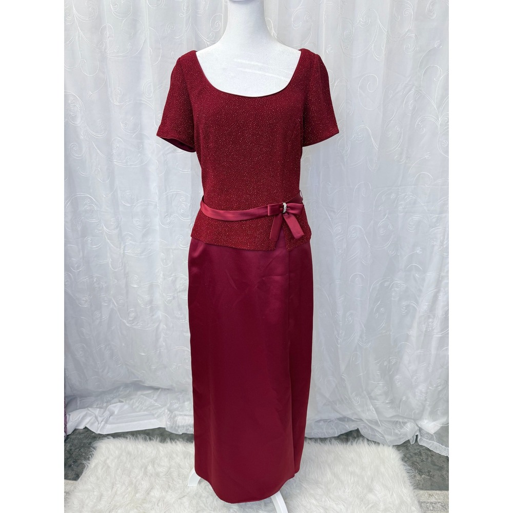 Vintage Cocktail Patra Evening Gown Red Glitter Satin Dress Rhinestone Bow 10